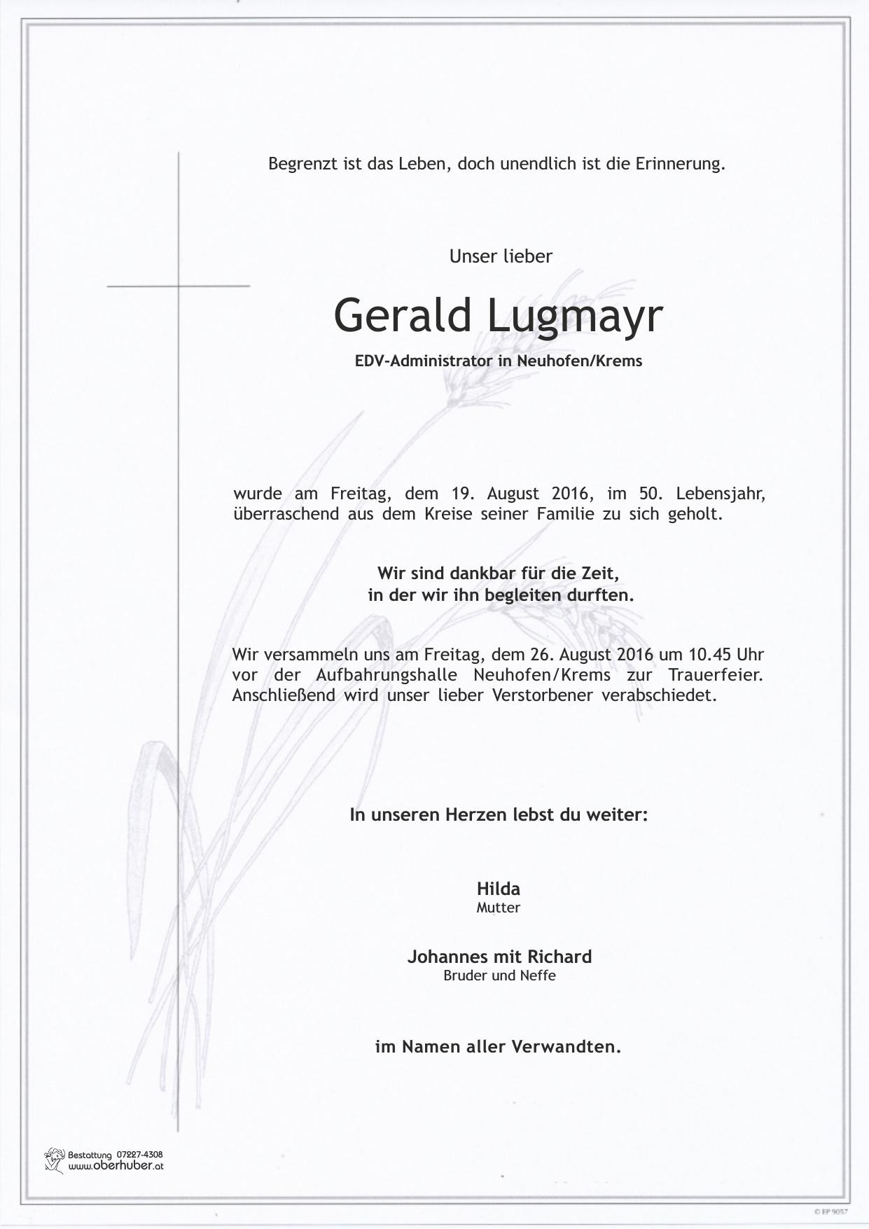 Traueranzeige von Gerald Lugmayr