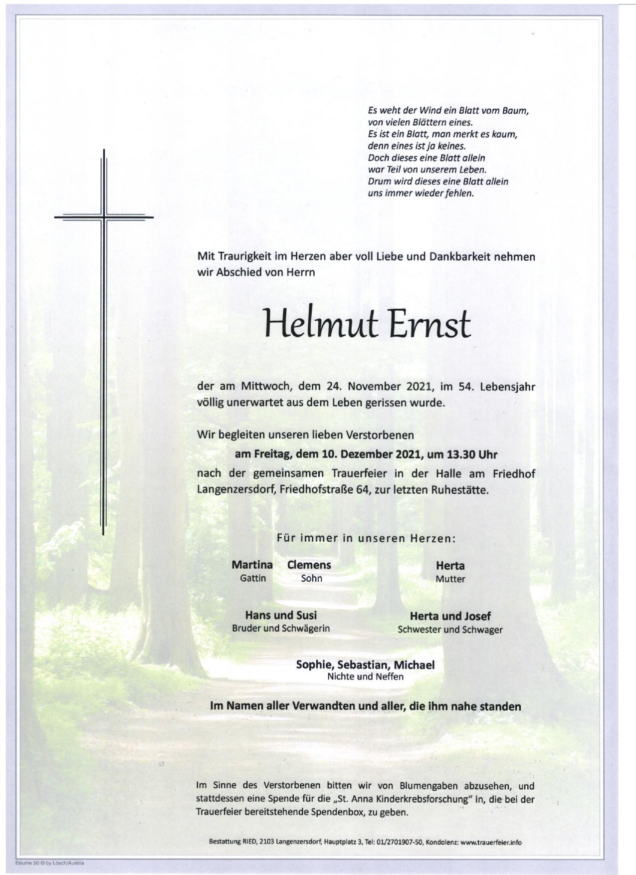 Traueranzeige von Helmut Ernst
