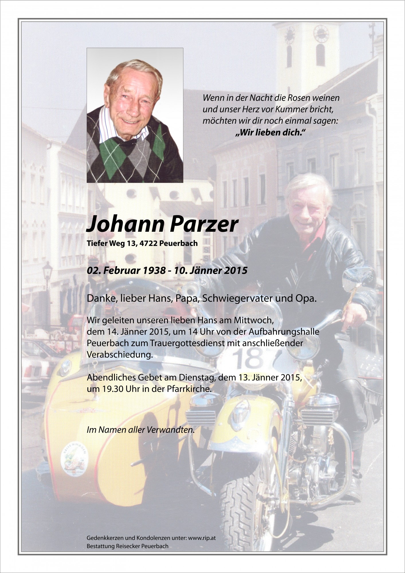 Traueranzeige von Johann Parzer