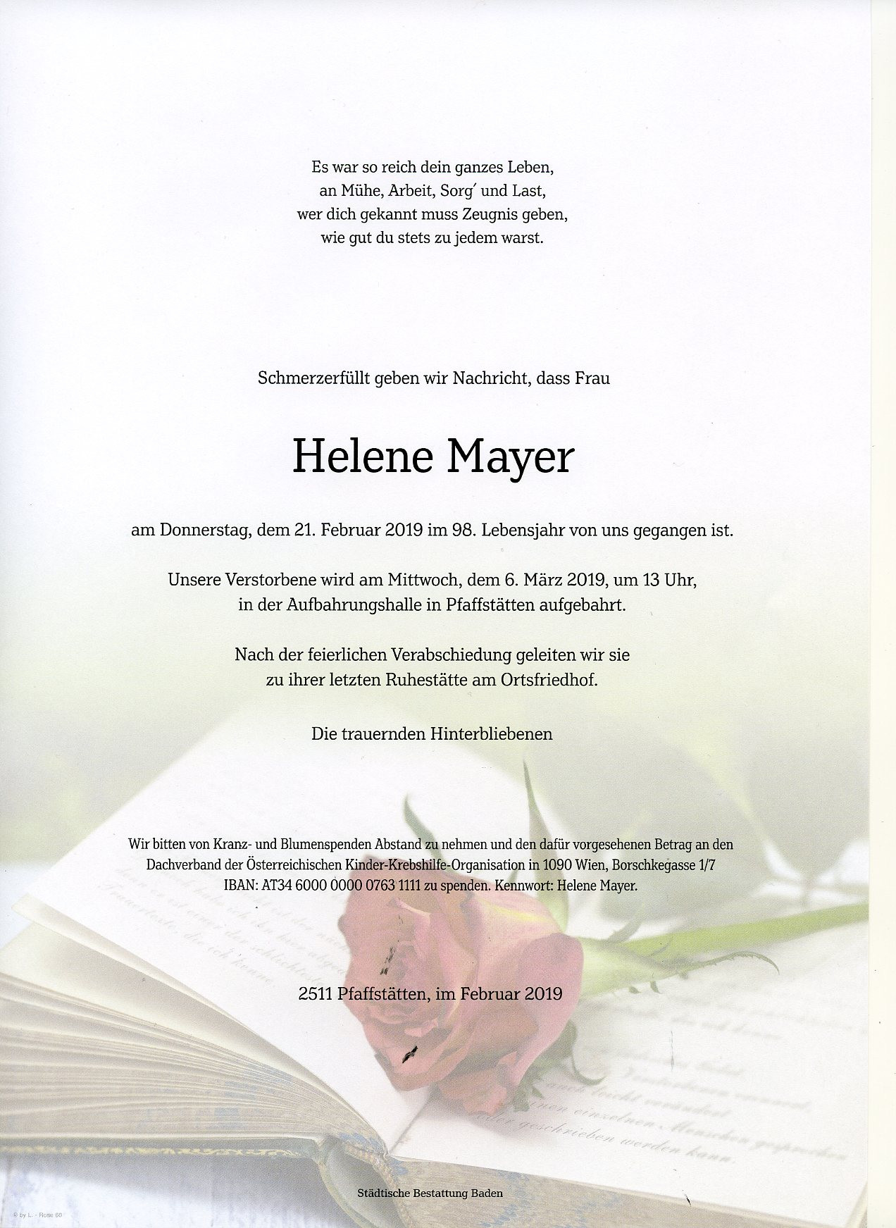 Traueranzeige von Helene Mayer