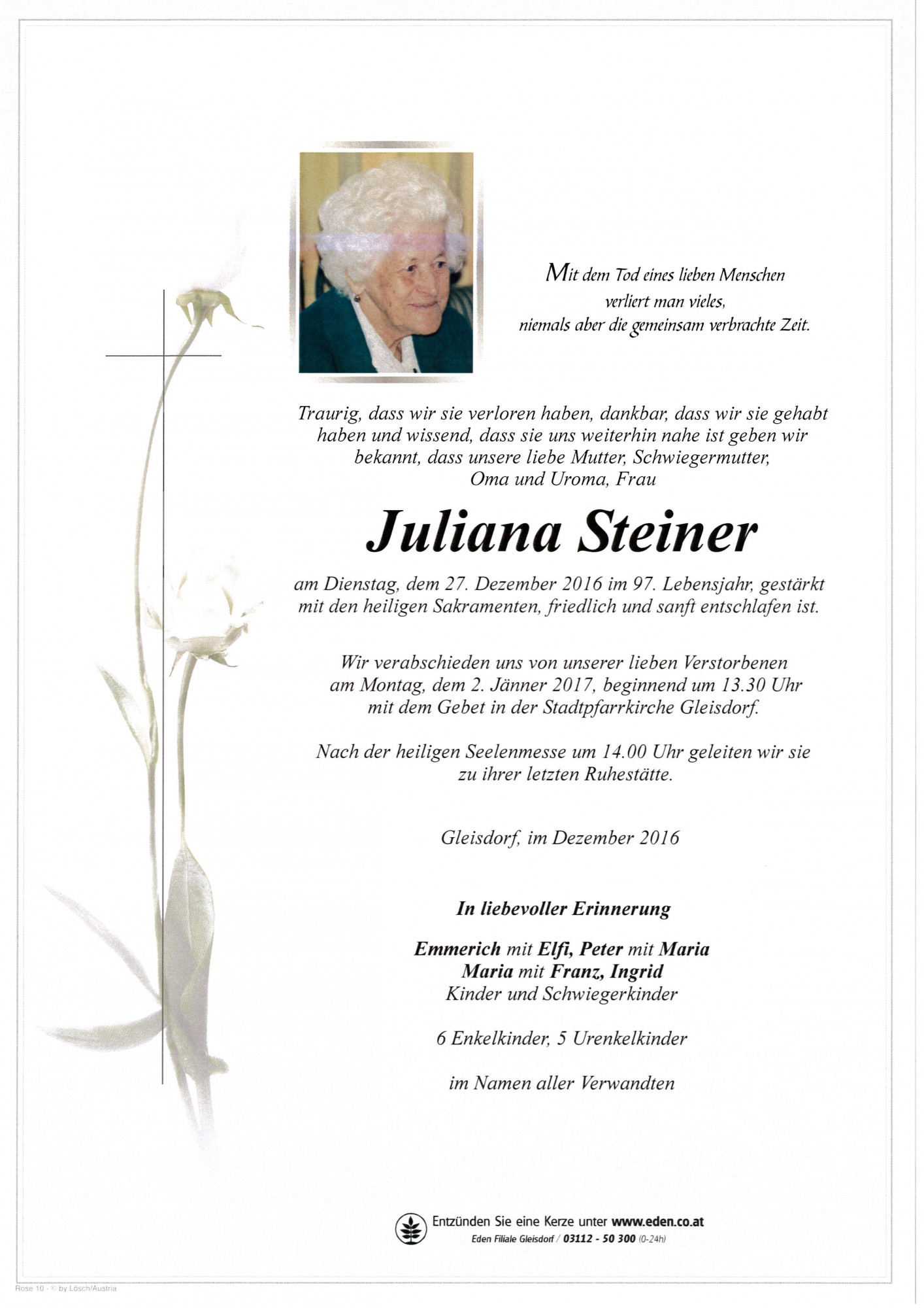 Traueranzeige von Juliana Steiner