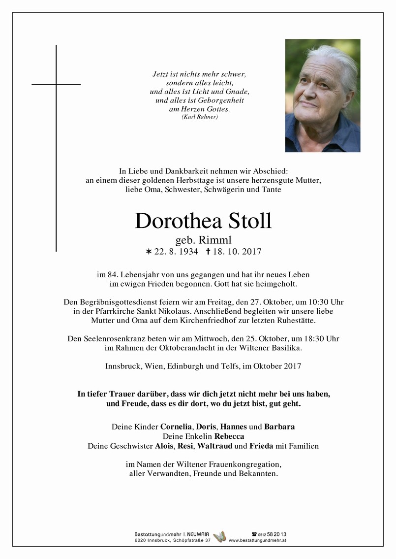 Traueranzeige von Dorothea Stoll