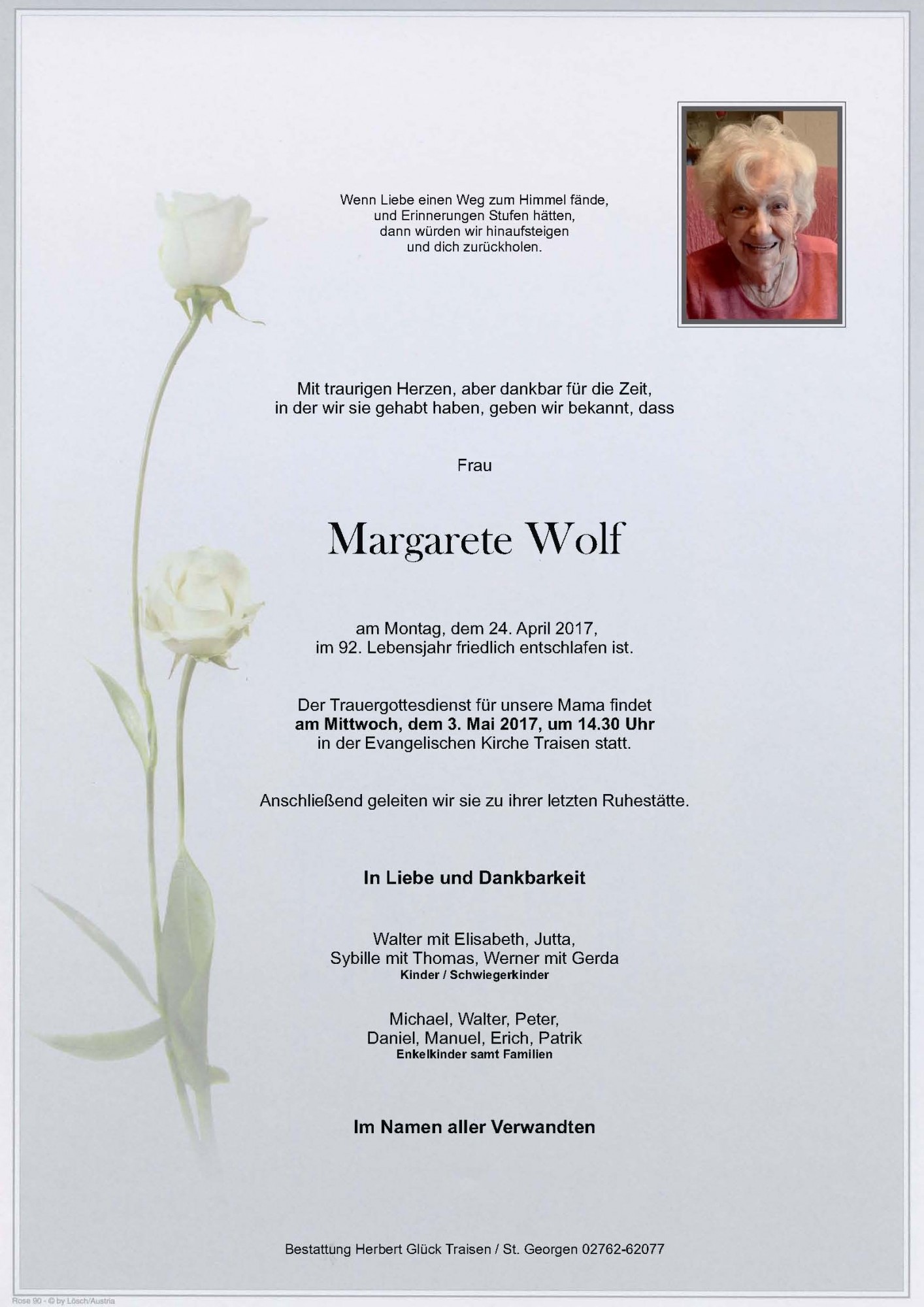 Traueranzeige von Margarete Wolf