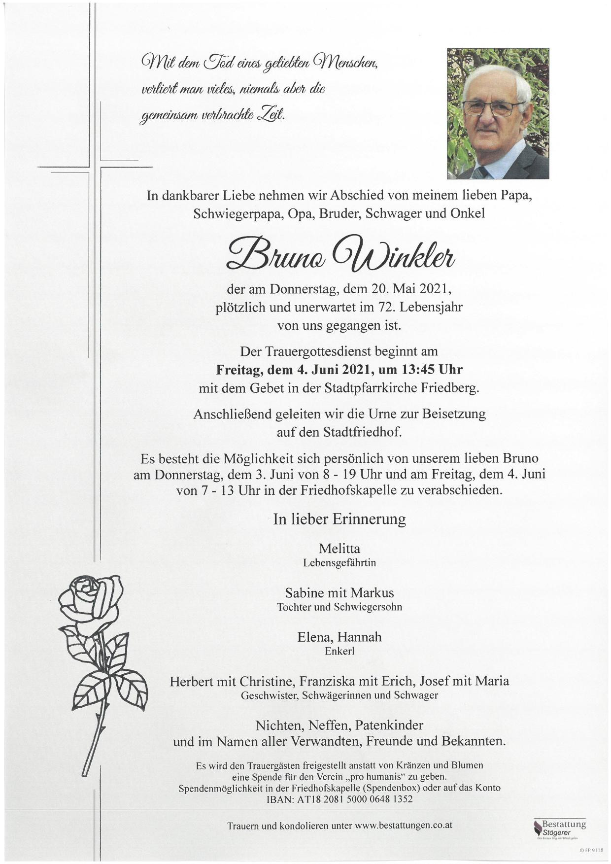 Traueranzeige von Bruno Winkler