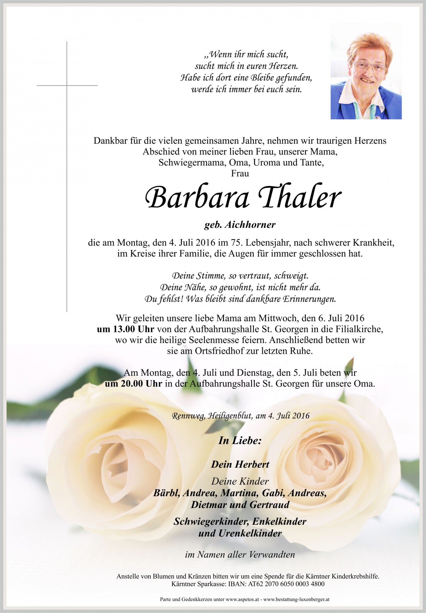 Traueranzeige von Barbara Thaler