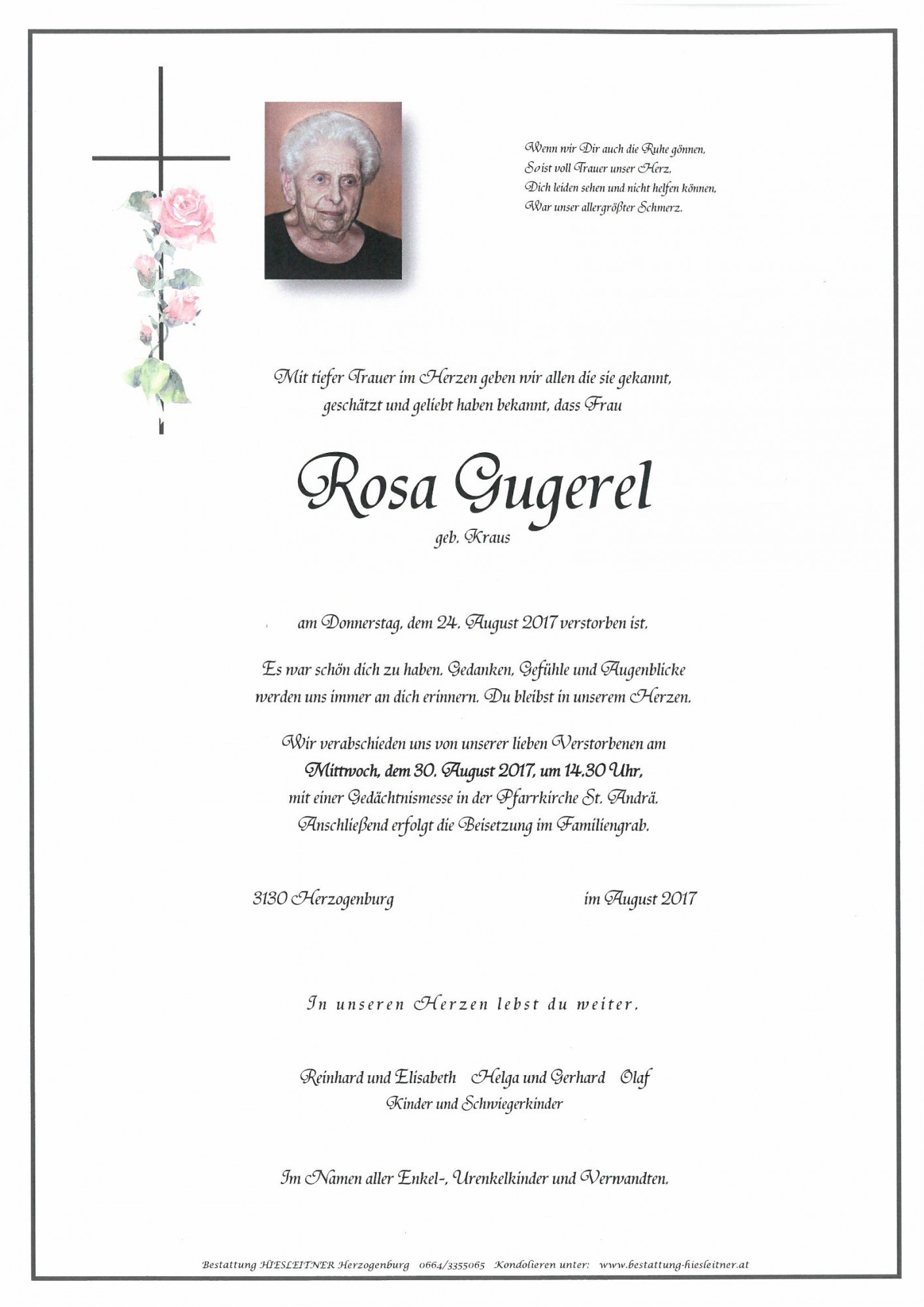 Traueranzeige von Rosa Gugerel