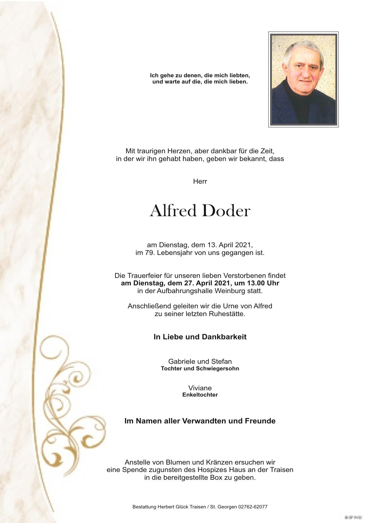 Traueranzeige von Alfred Doder