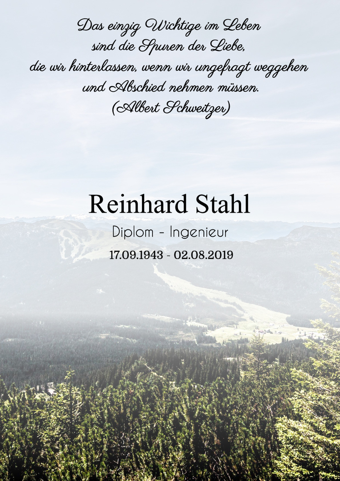 Traueranzeige von Reinhard Stahl