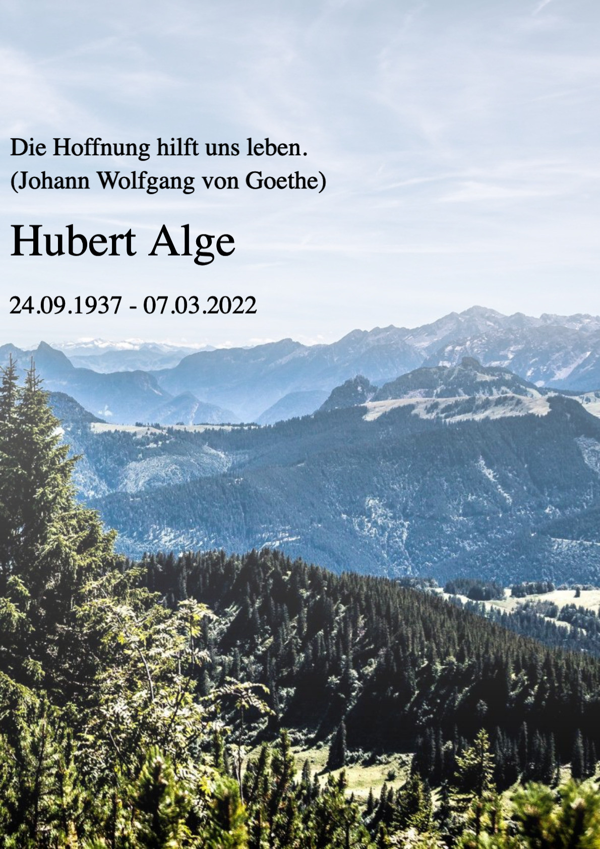 Traueranzeige von Hubert Alge