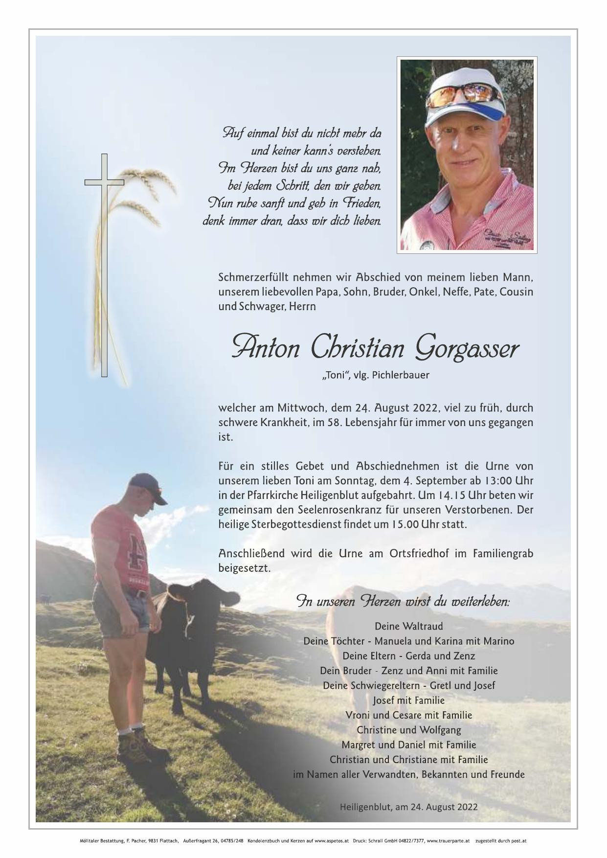 Traueranzeige von Anton Gorgasser