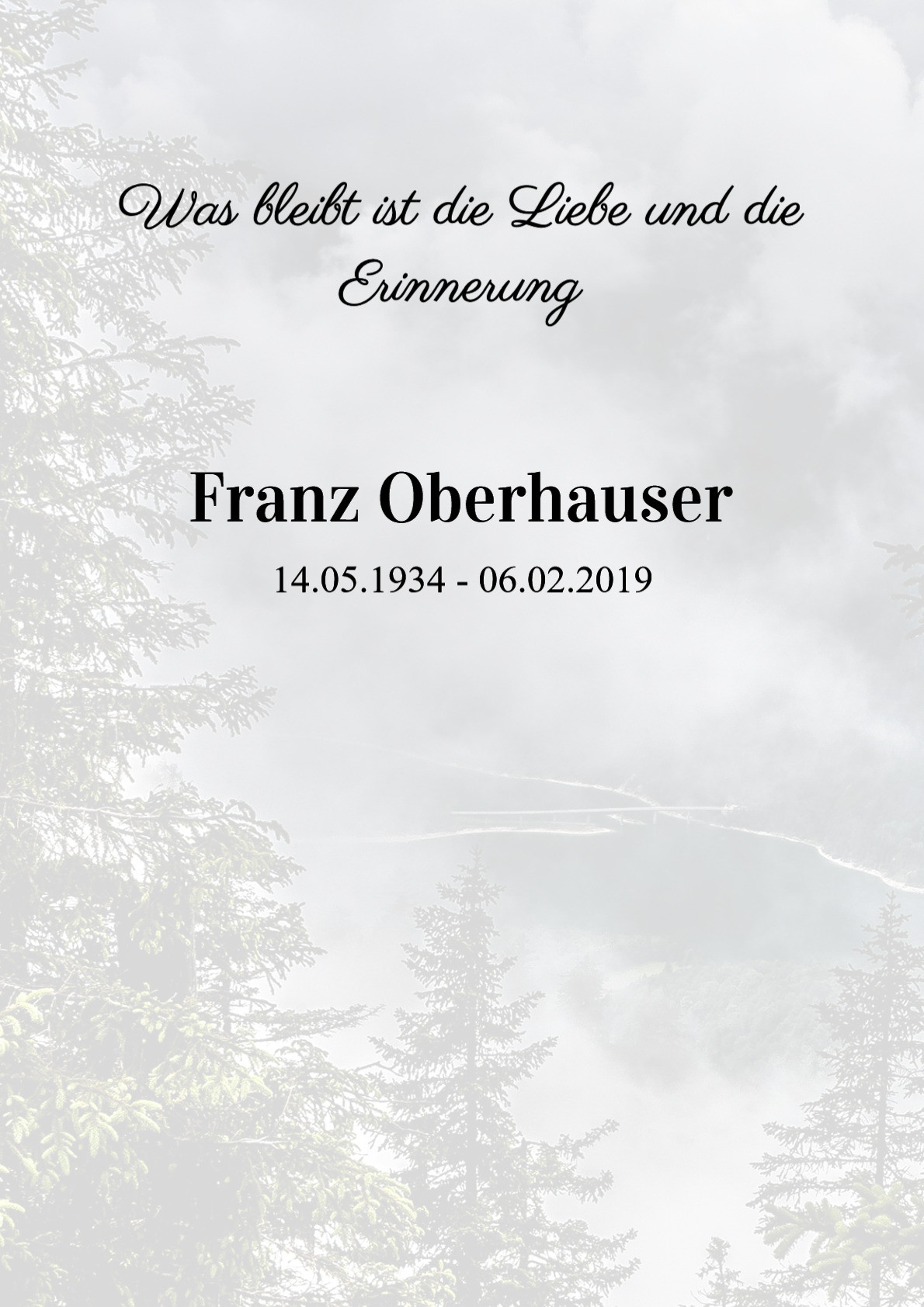 Traueranzeige von Franz Oberhauser