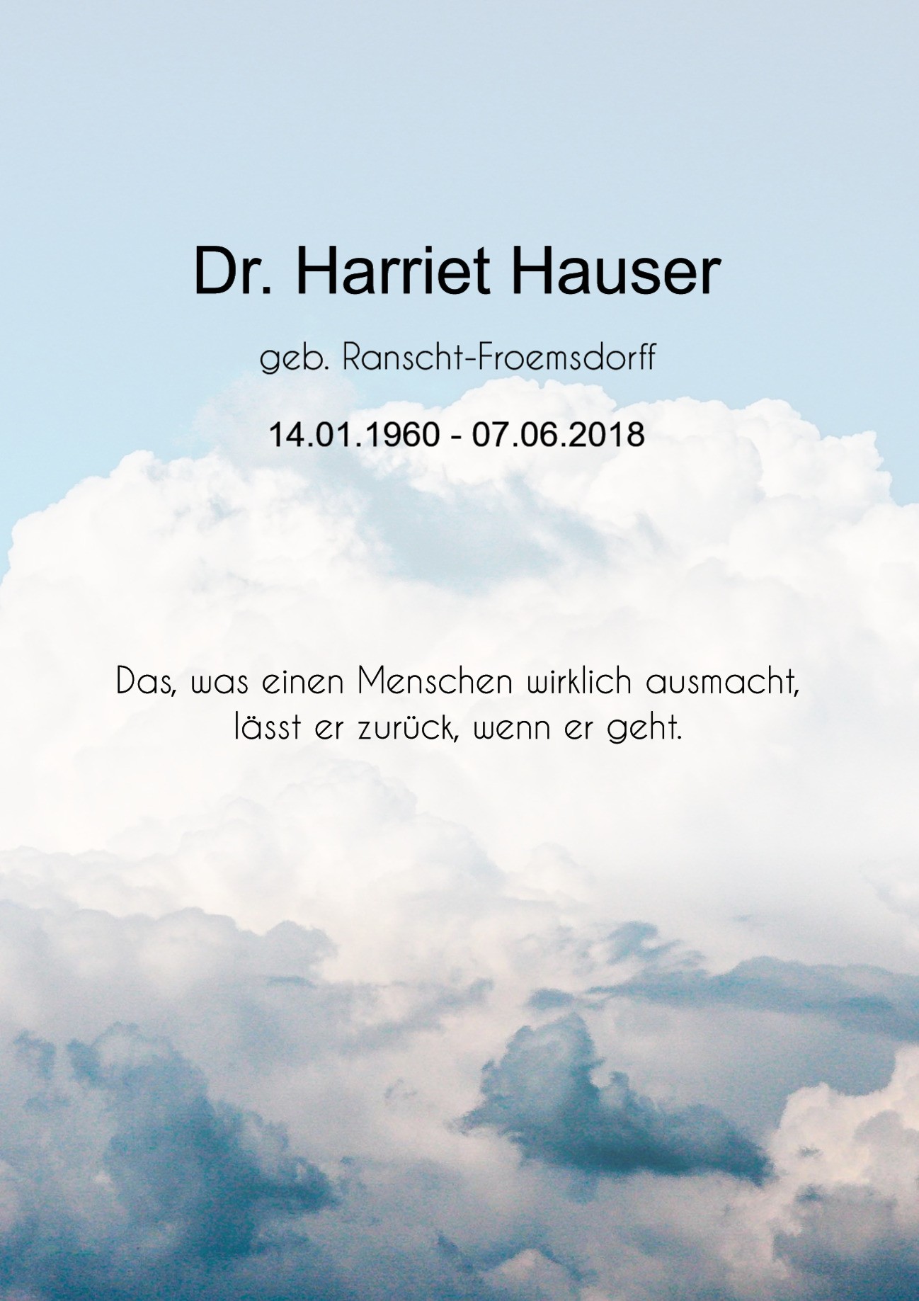 Traueranzeige von Dr. Harriet Hauser