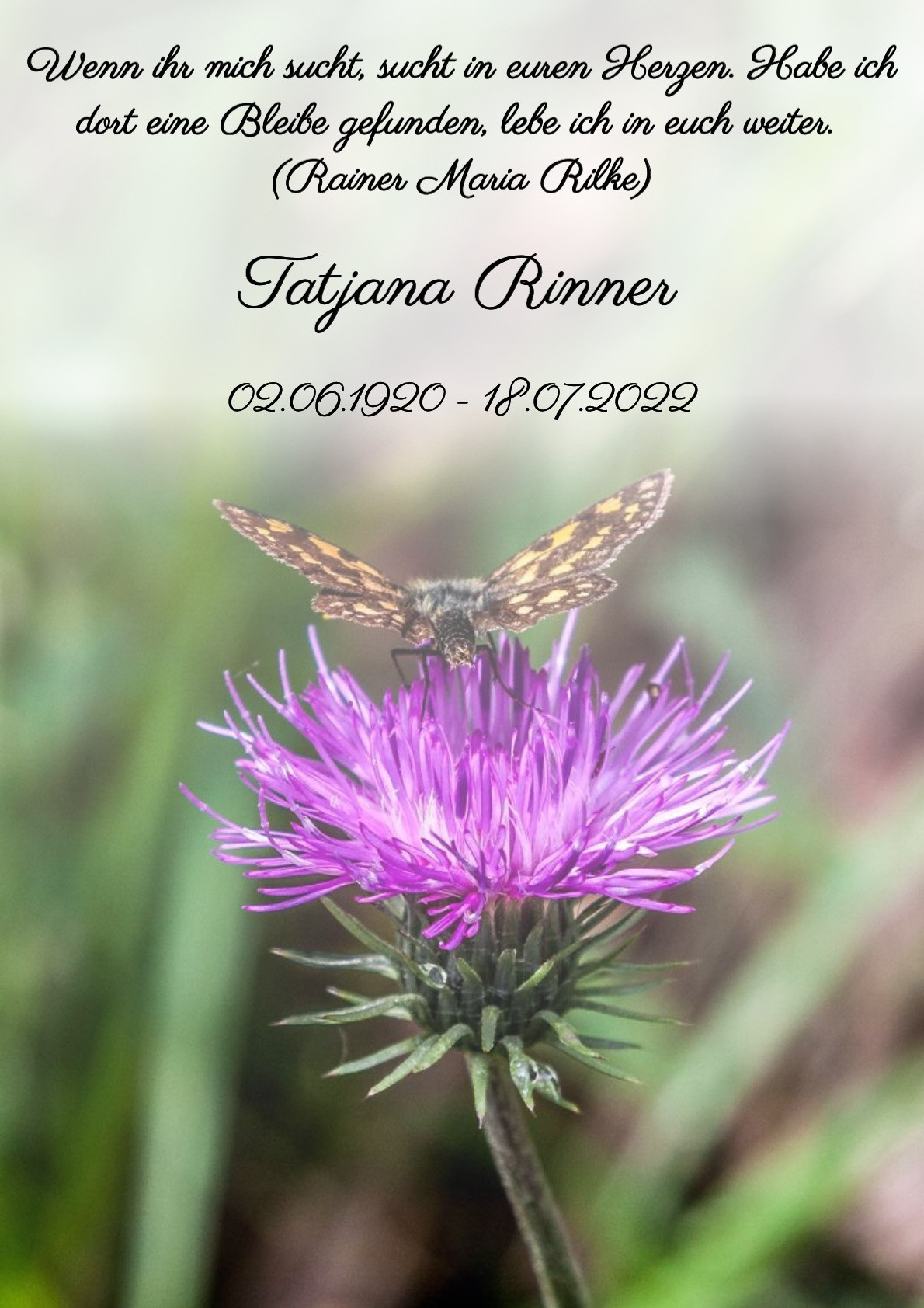 Traueranzeige von Tatjana Rinner