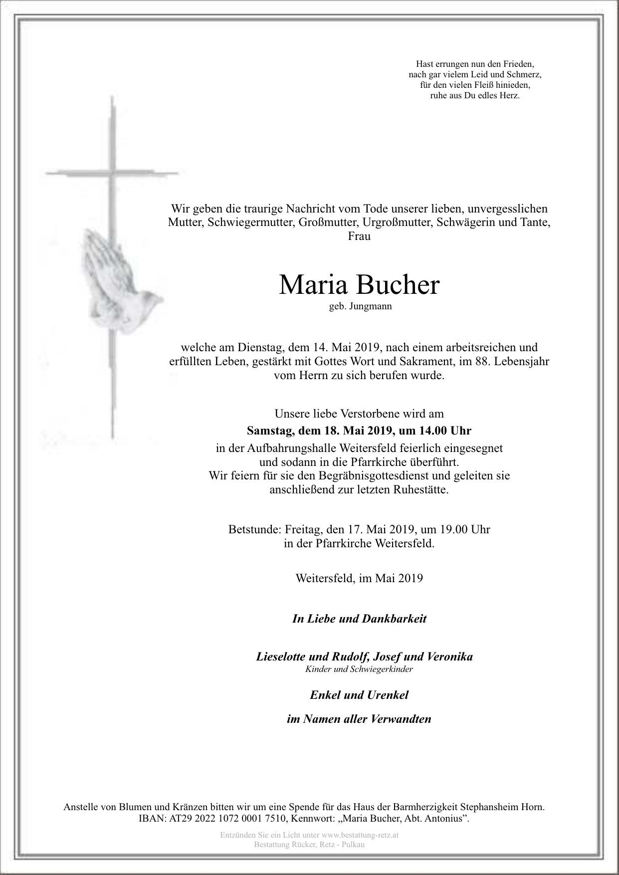 Traueranzeige von Maria Bucher