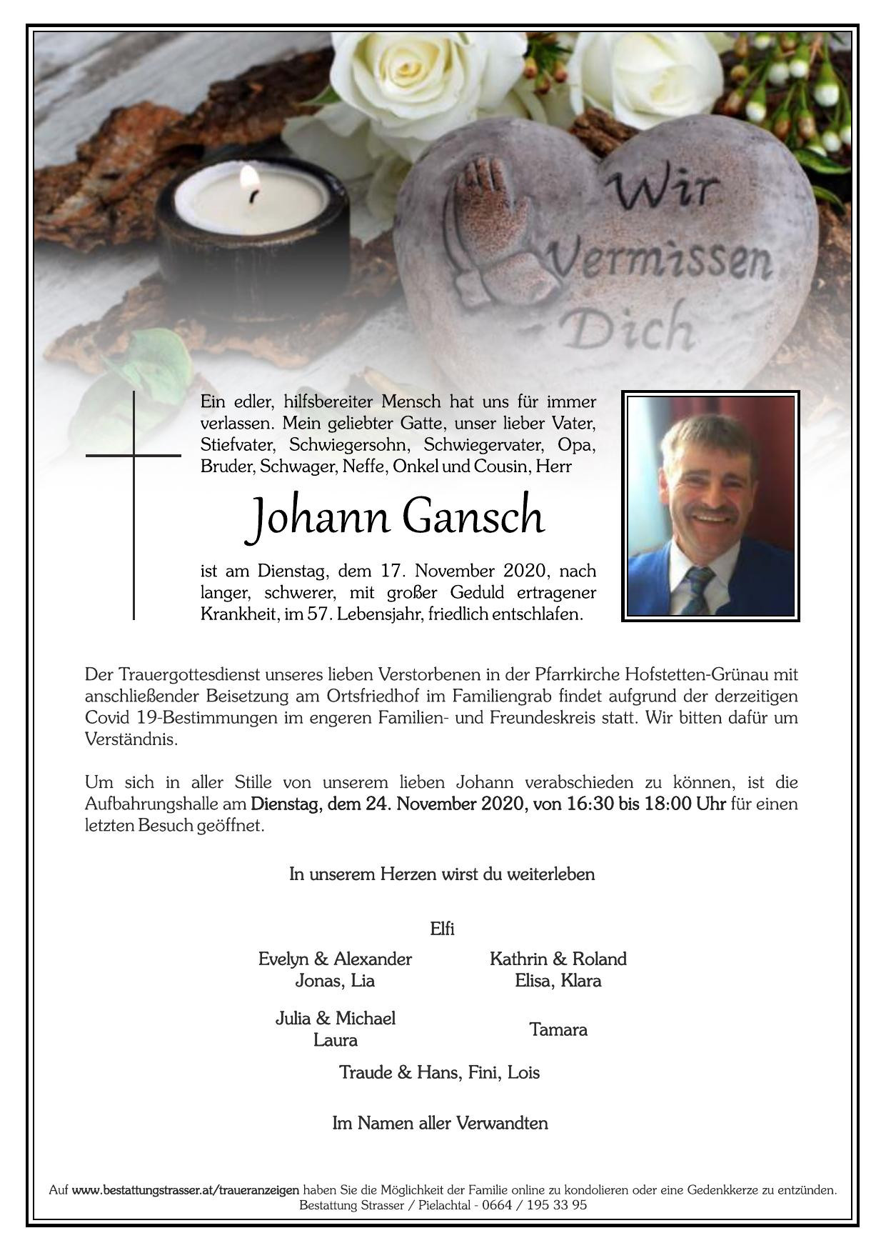 Traueranzeige von Johann Gansch