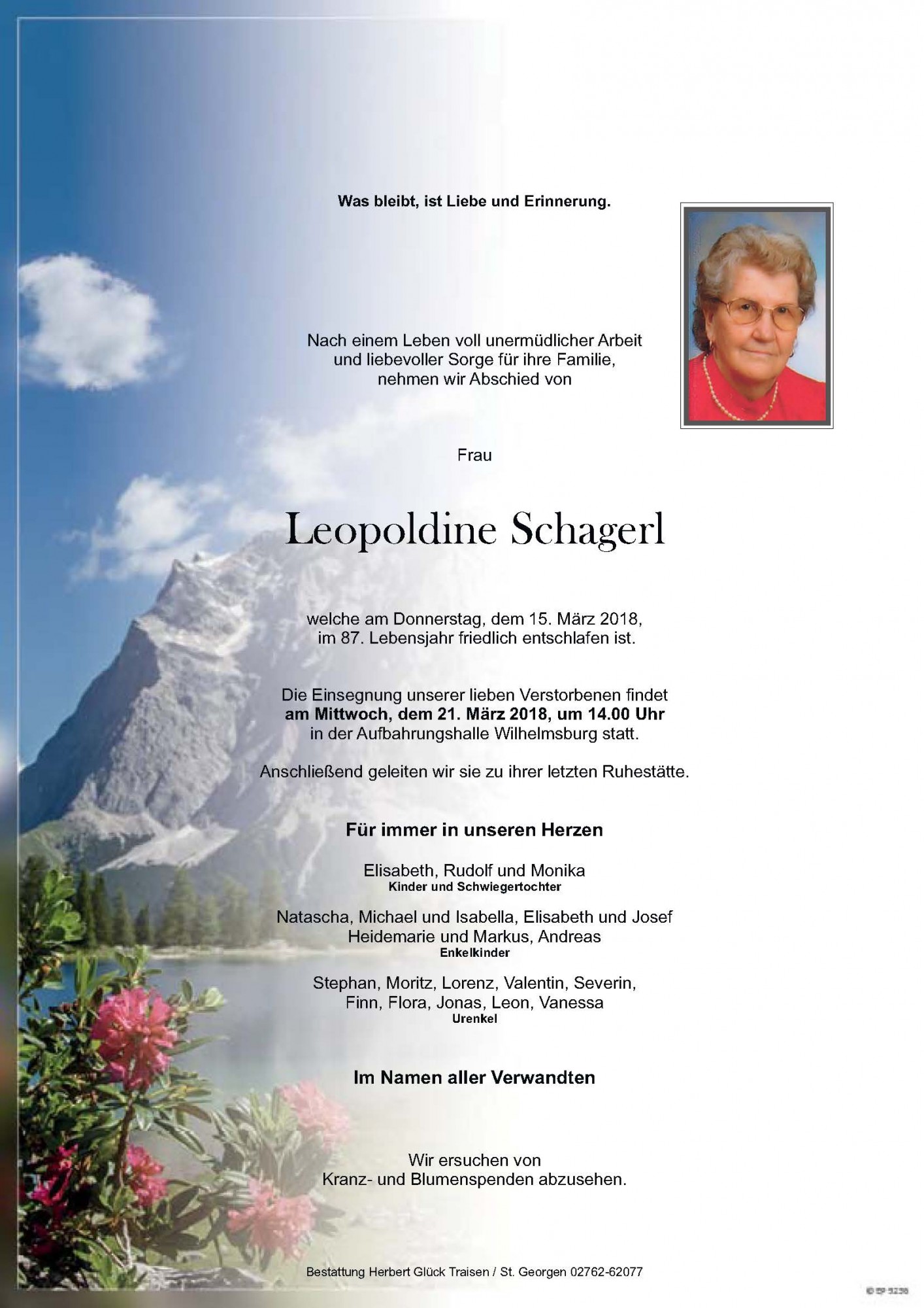 Traueranzeige von Leopoldine Schagerl