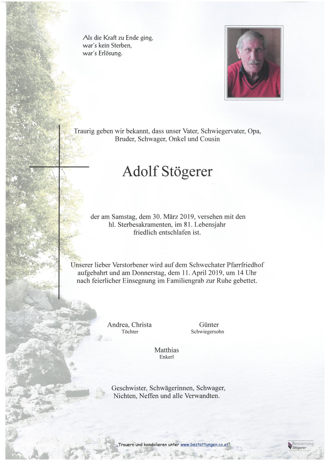 Traueranzeige von Adolf Stögerer
