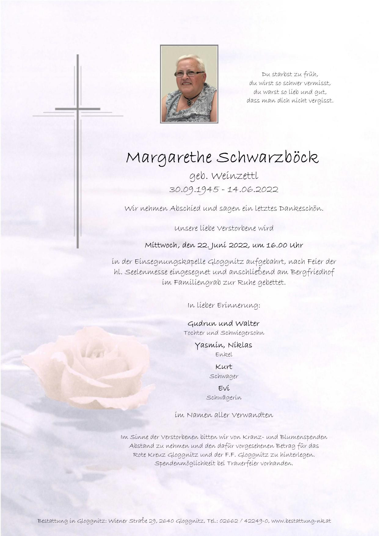 Traueranzeige von Margarethe Schwarzböck