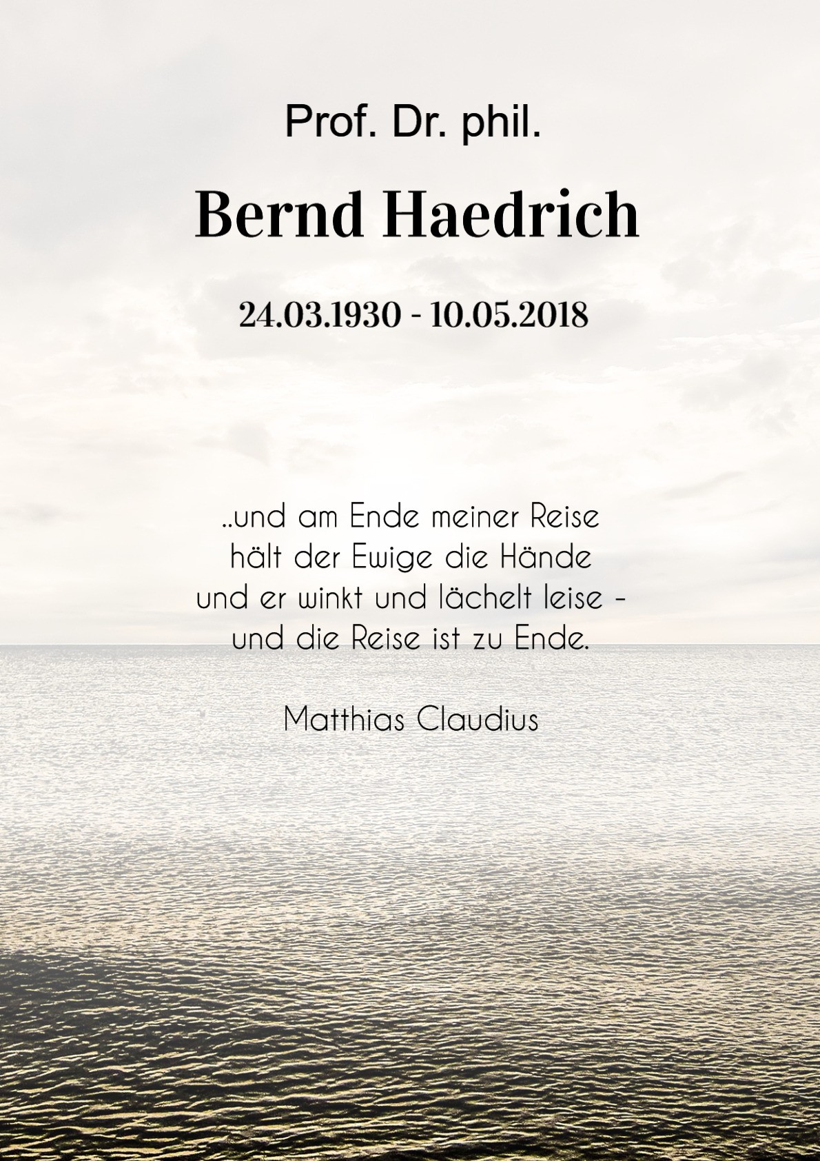 Traueranzeige von Prof. Dr. phil. Bernd Haedrich