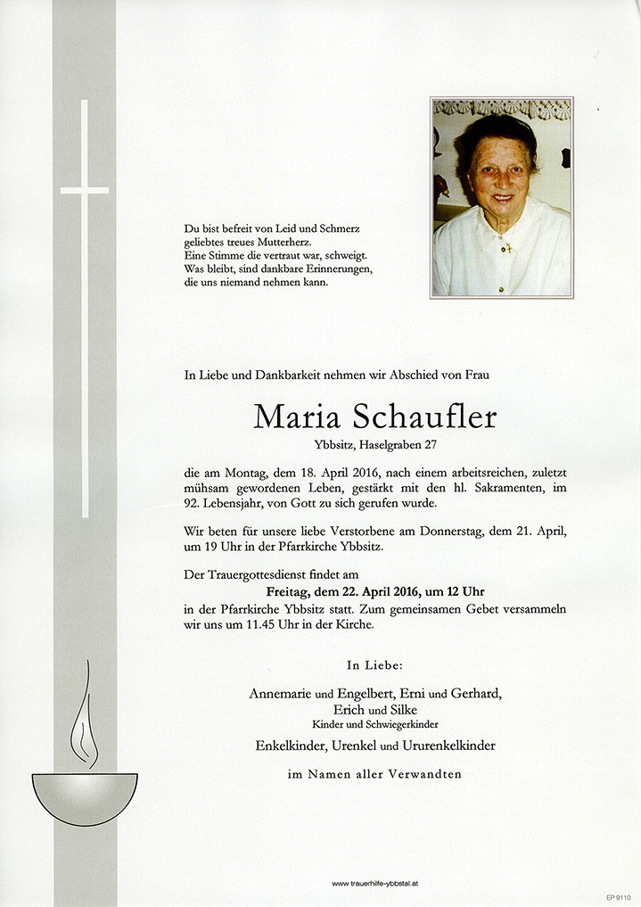 Traueranzeige von Maria Schaufler