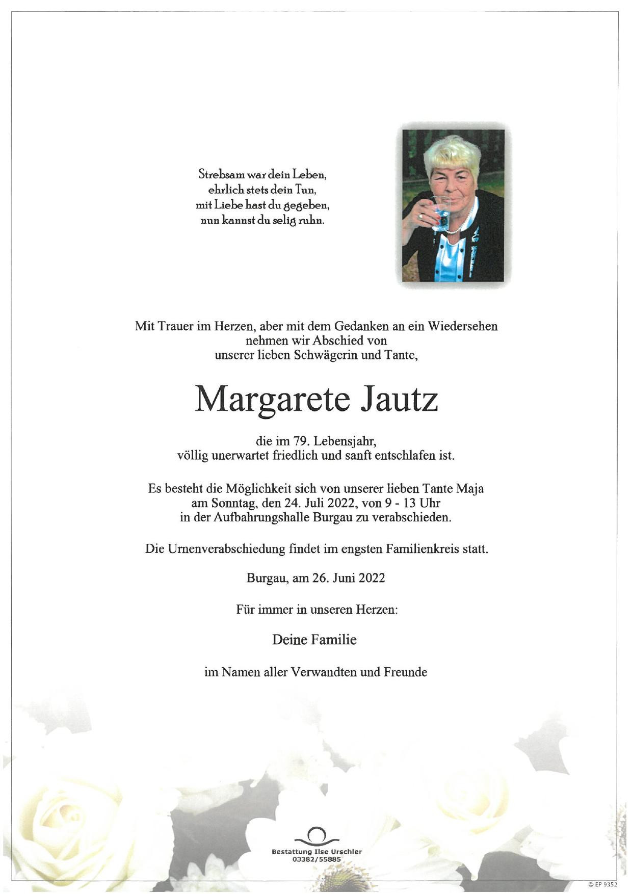Traueranzeige von Margarete Jautz