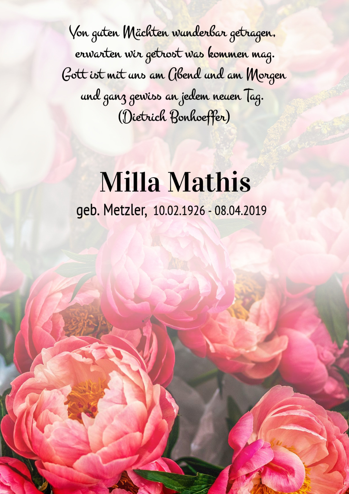 Traueranzeige von Milla Mathis
