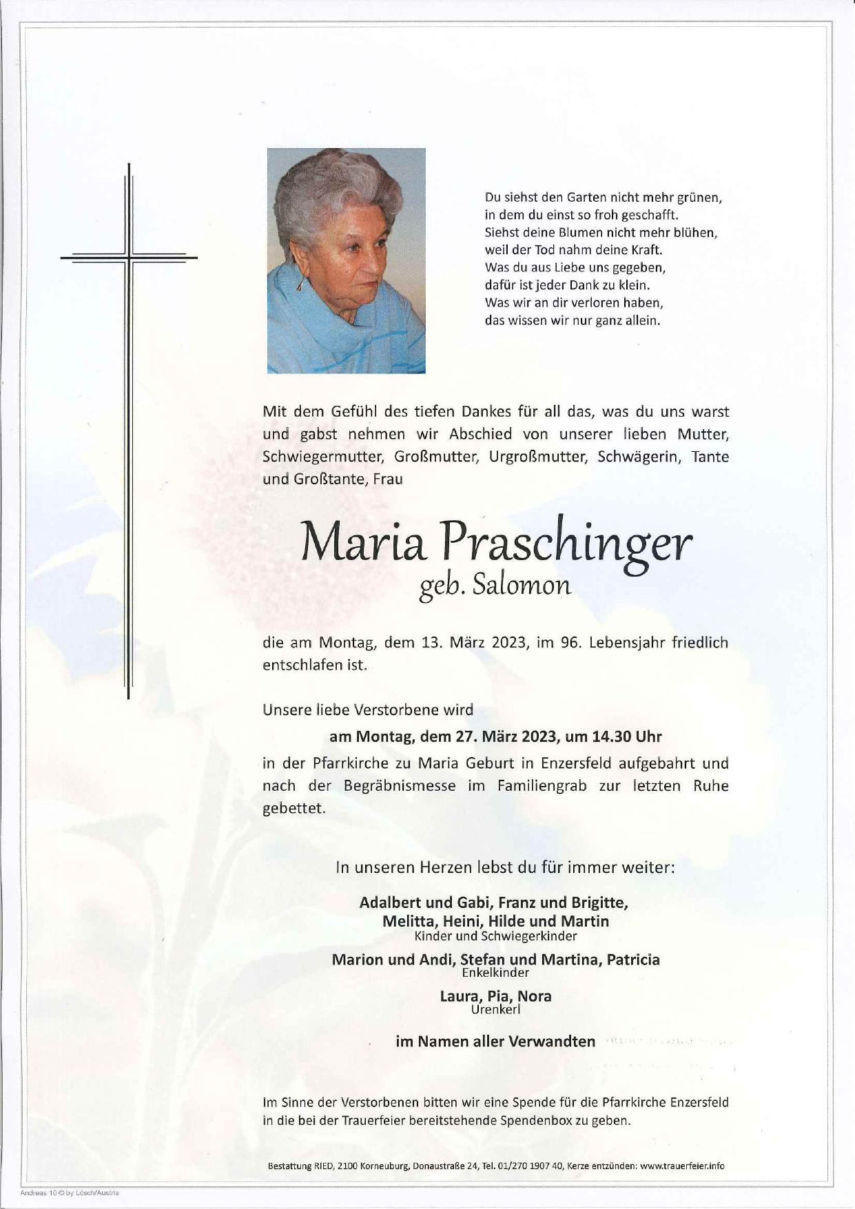Traueranzeige von Maria Praschinger