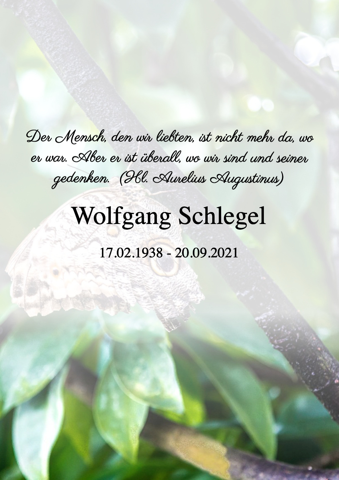 Traueranzeige von Wolfgang Schlegel
