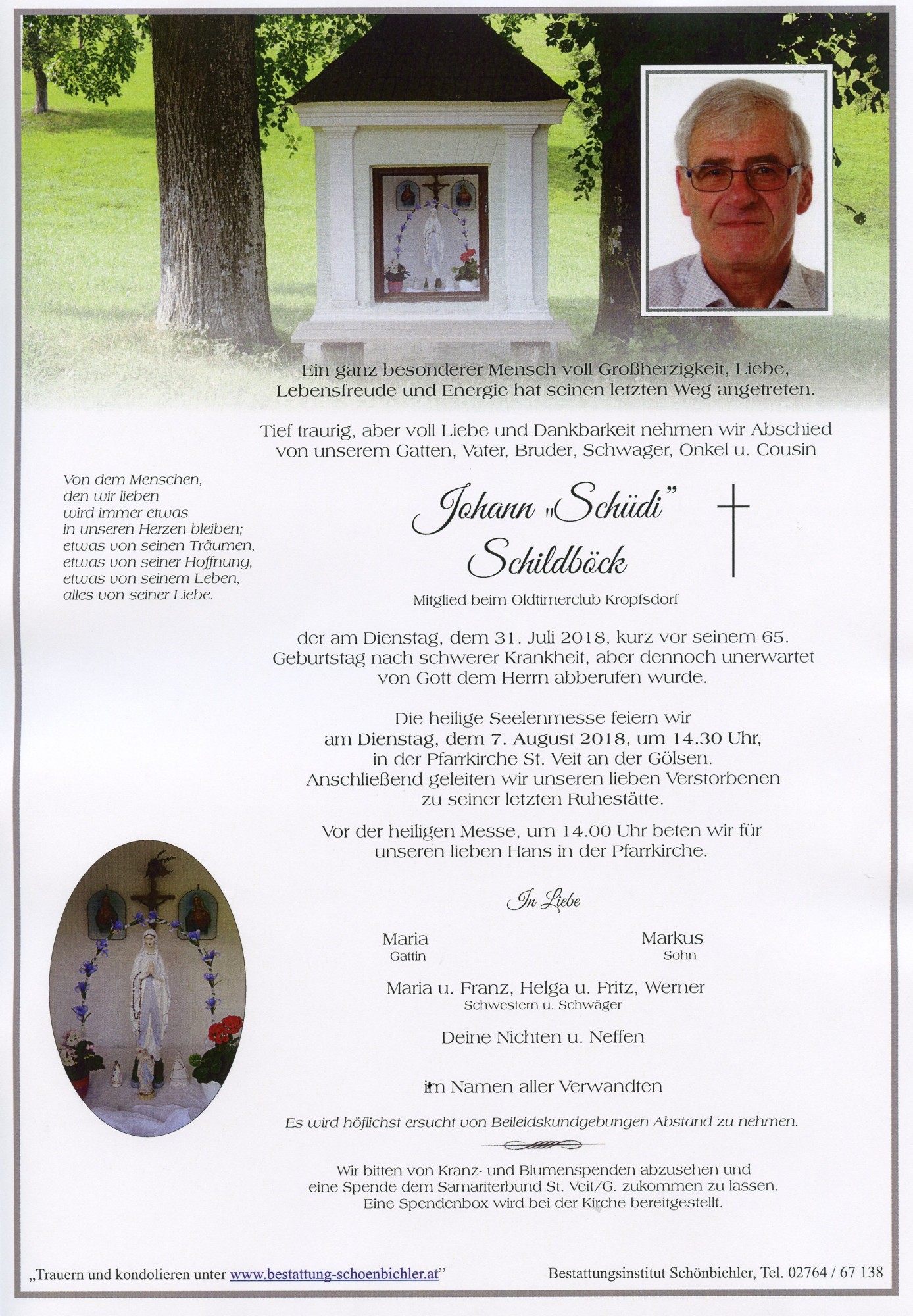 Traueranzeige von Johann "Schüdi" Schildböck