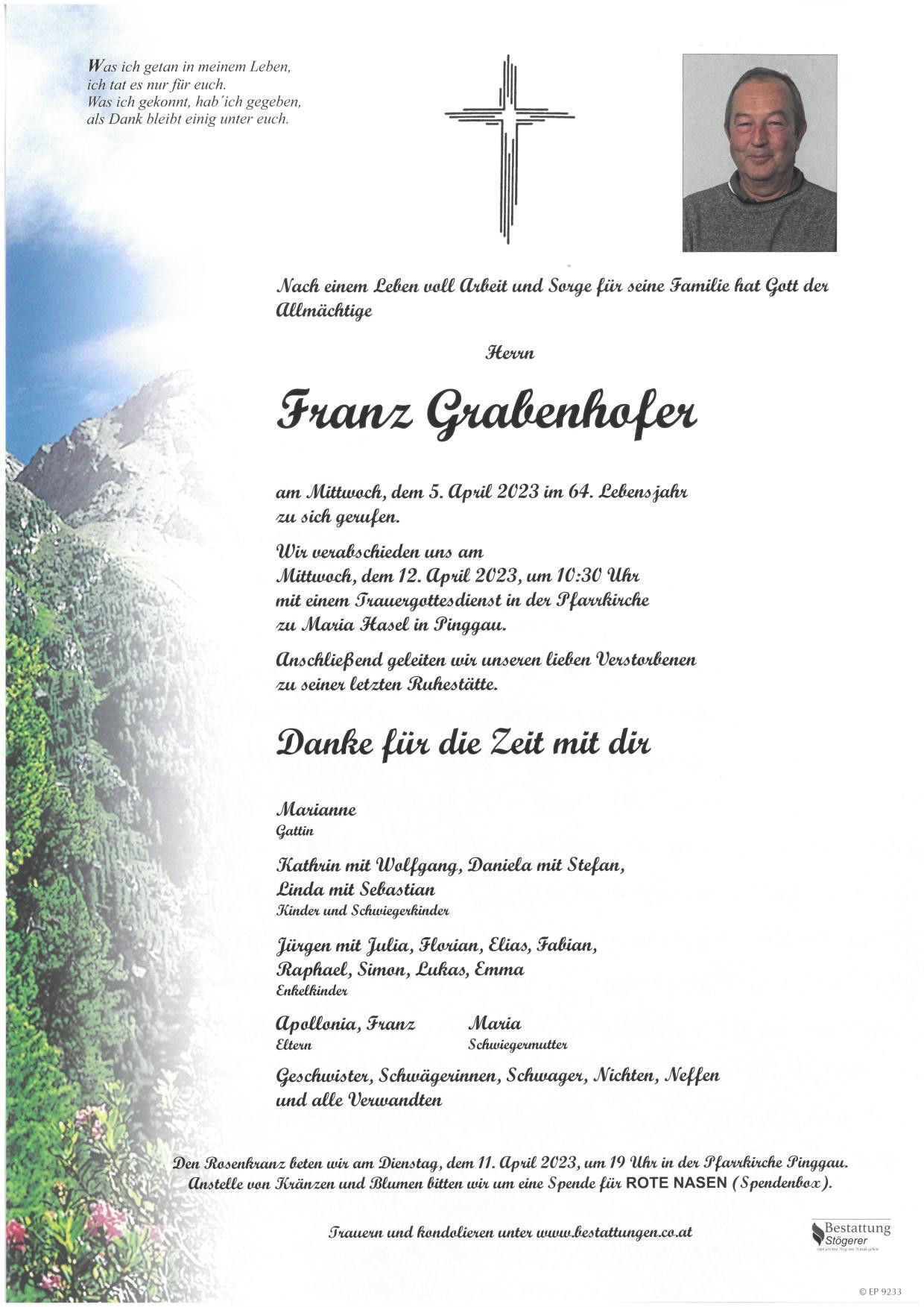 Traueranzeige von Franz Grabenhofer