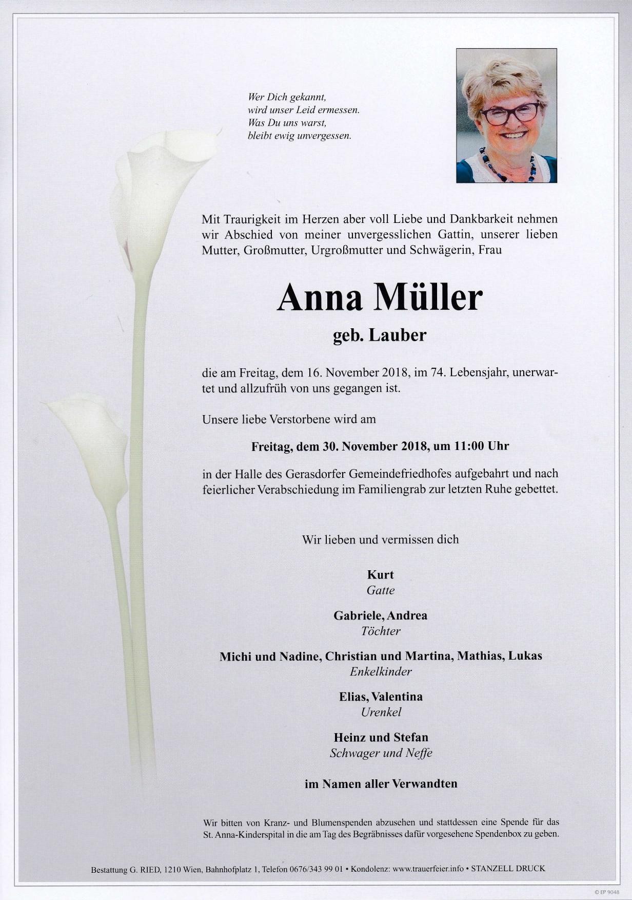 Traueranzeige von Anna Müller