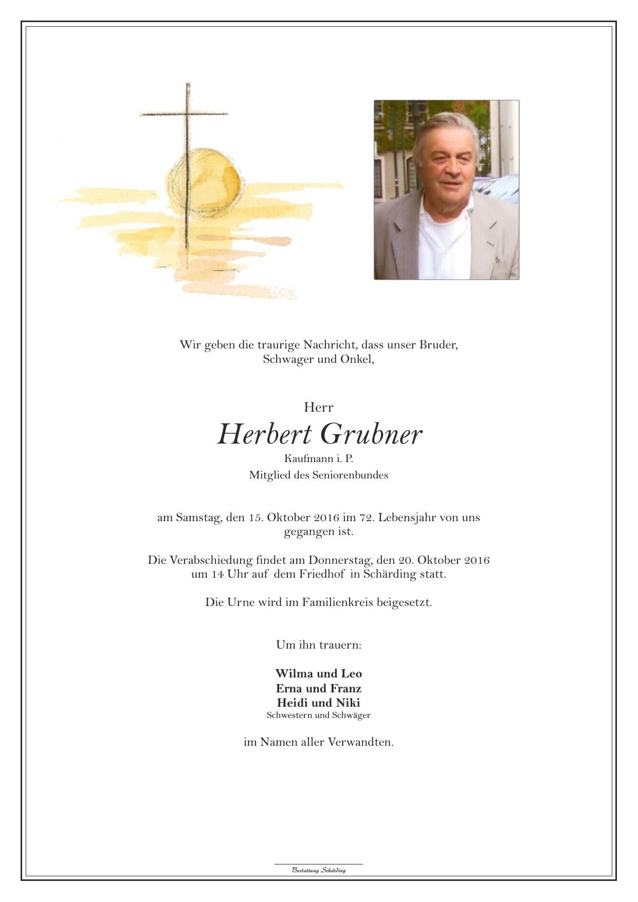 Traueranzeige von Herbert Grubner