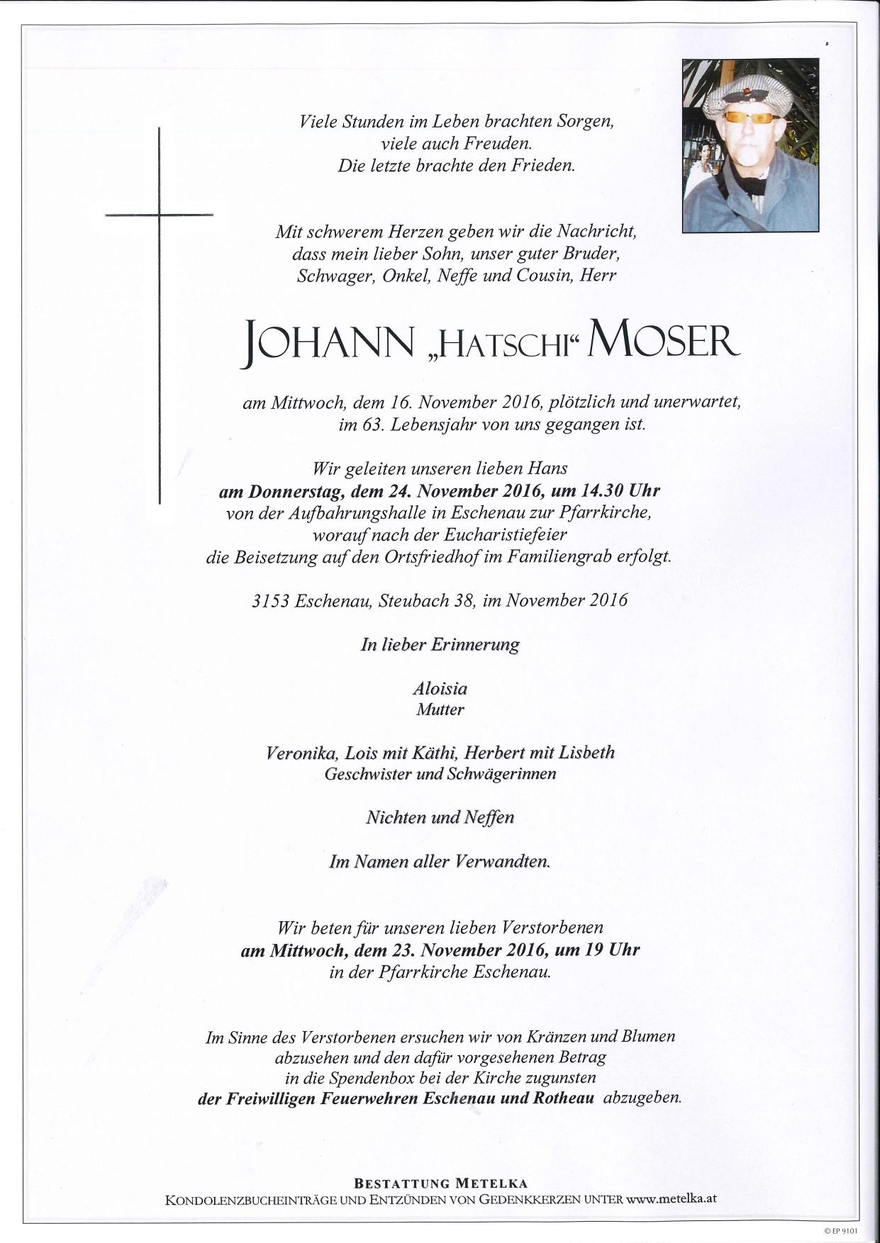 Traueranzeige von Johann Moser