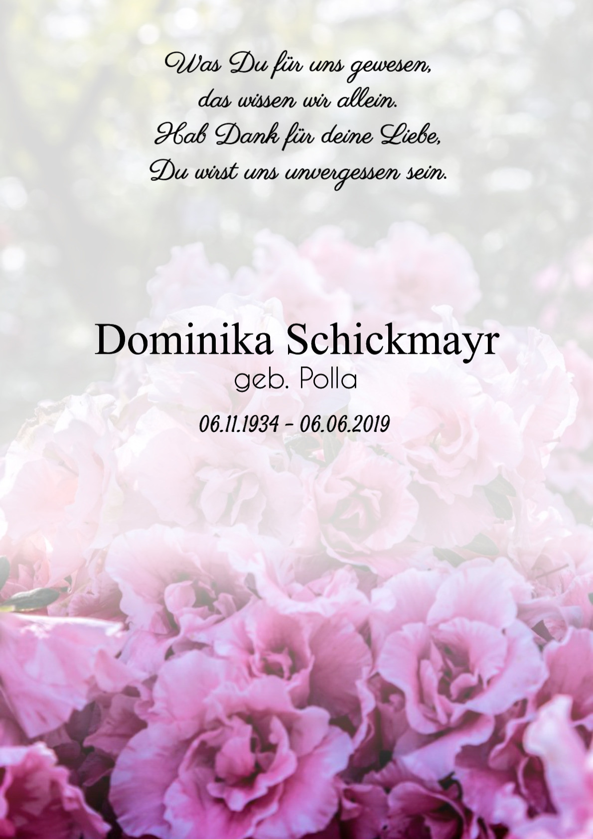 Traueranzeige von Dominika Schickmayr
