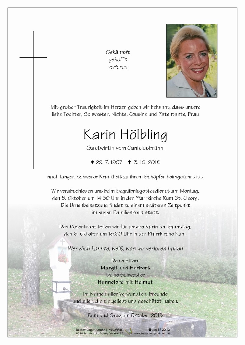 Traueranzeige von Karin Hölbling