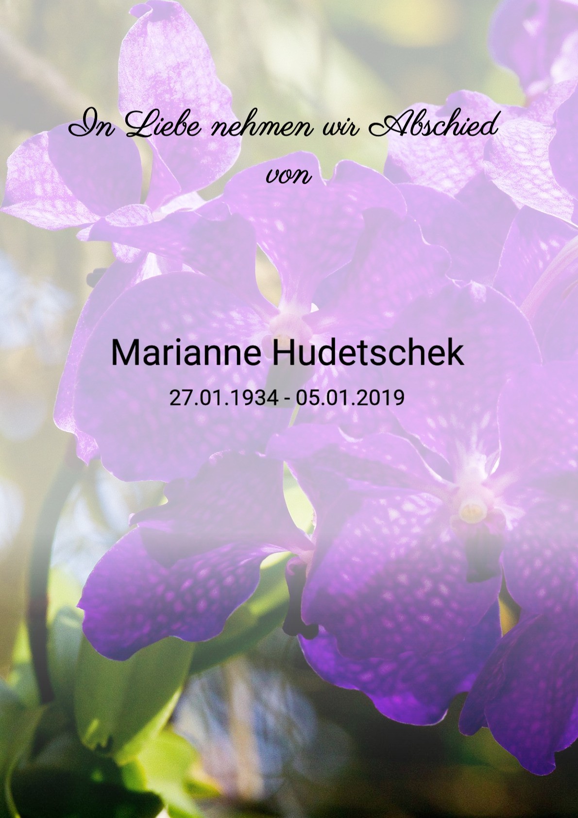 Traueranzeige von Marianne Hudetschek