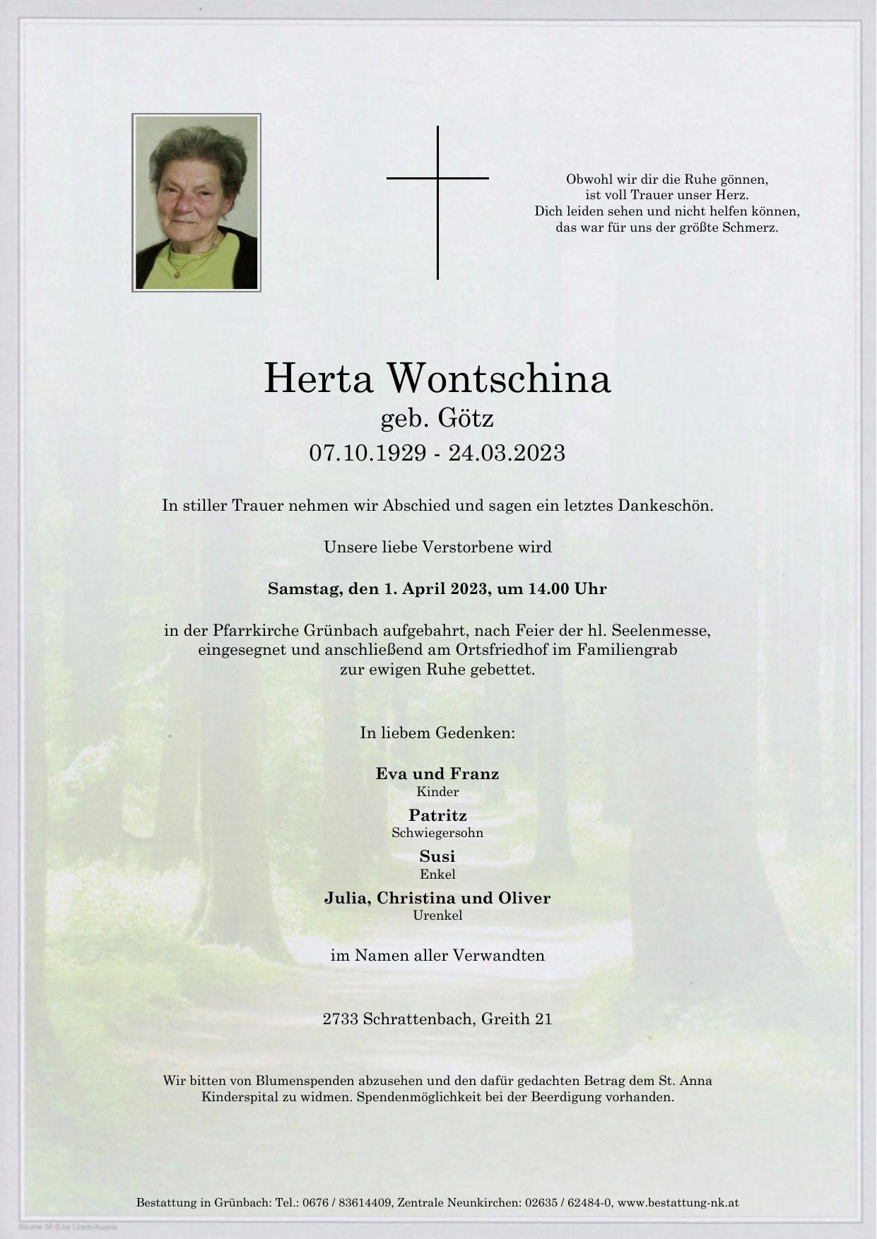 Traueranzeige von Herta Wontschina