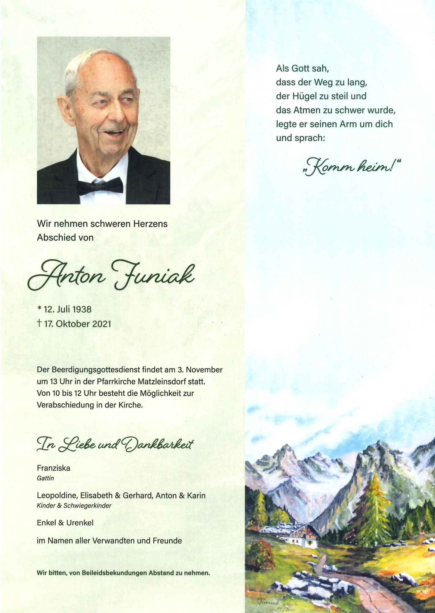Traueranzeige von Anton Funiak