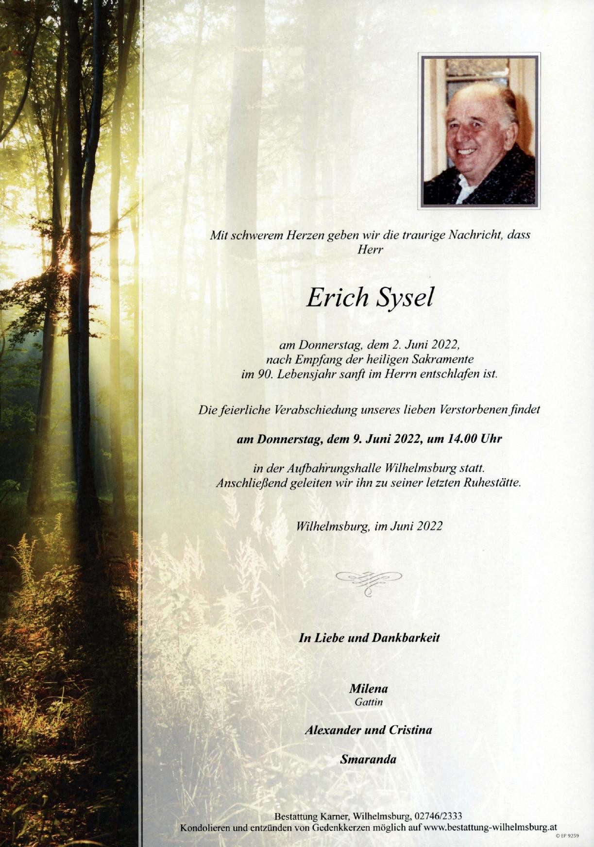 Traueranzeige von Erich Sysel