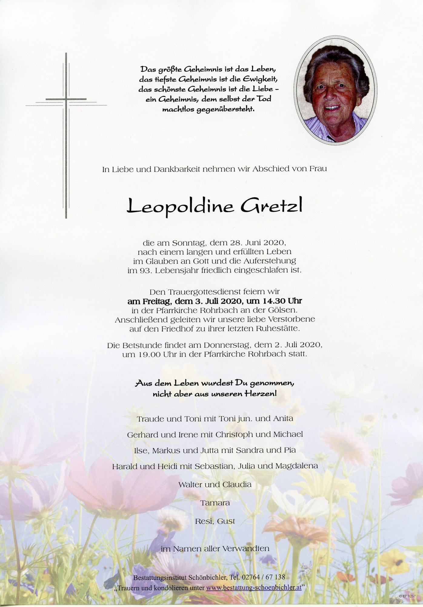 Traueranzeige von Leopoldine Gretzl