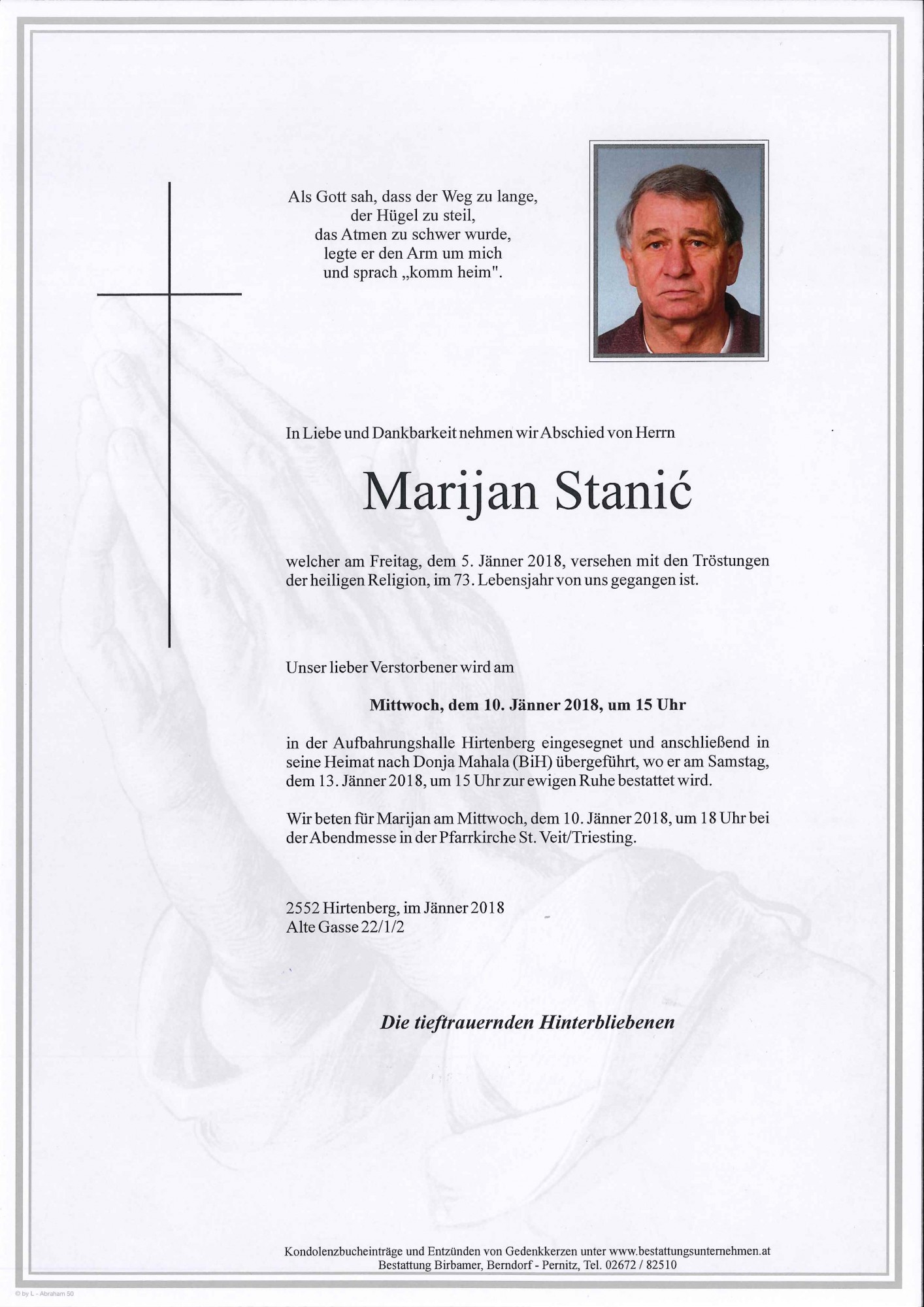 Traueranzeige von Marijan Stanic