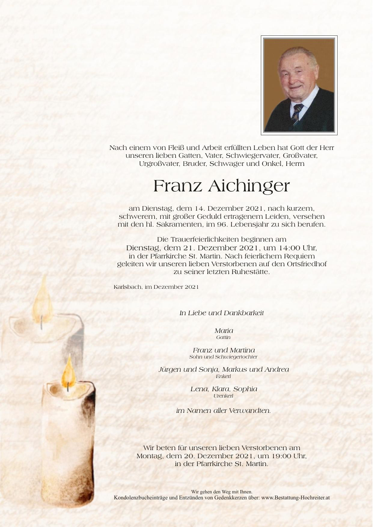 Traueranzeige von Franz Aichinger