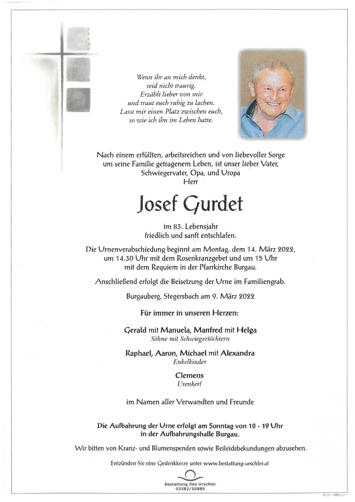 Traueranzeige von Josef Gurdet