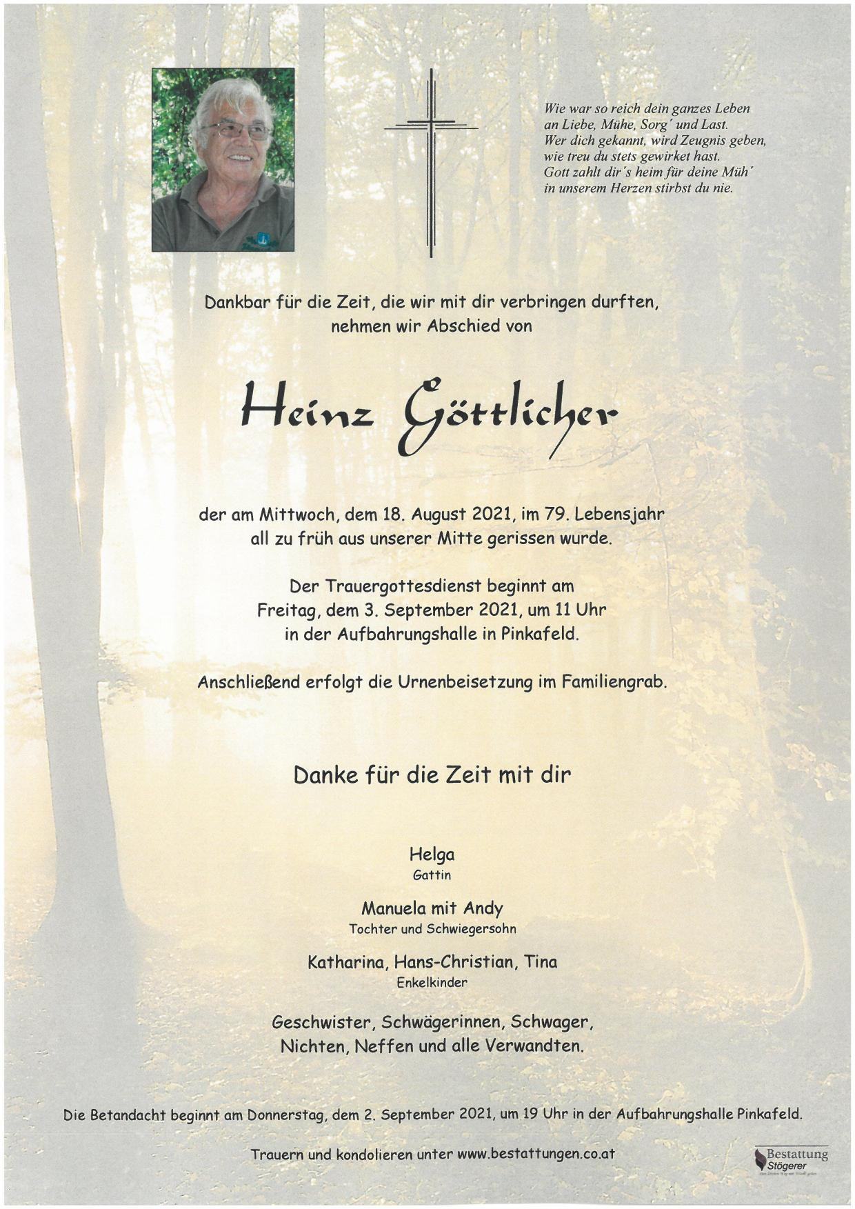 Traueranzeige von Heinz Göttlicher