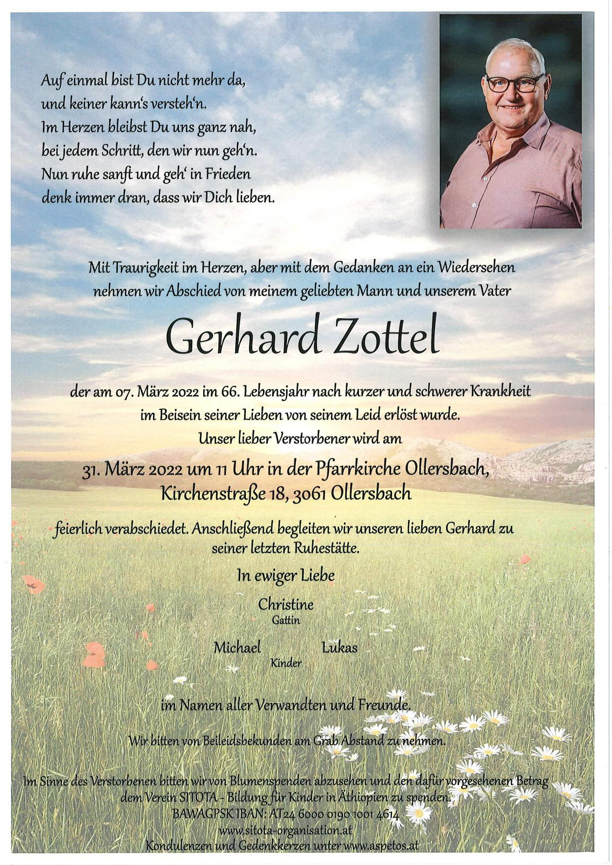 Traueranzeige von Gerhard Zottel