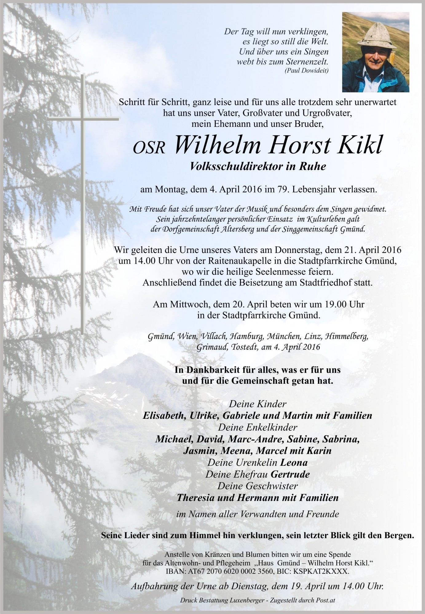 Traueranzeige von Wilhelm Horst Kikl