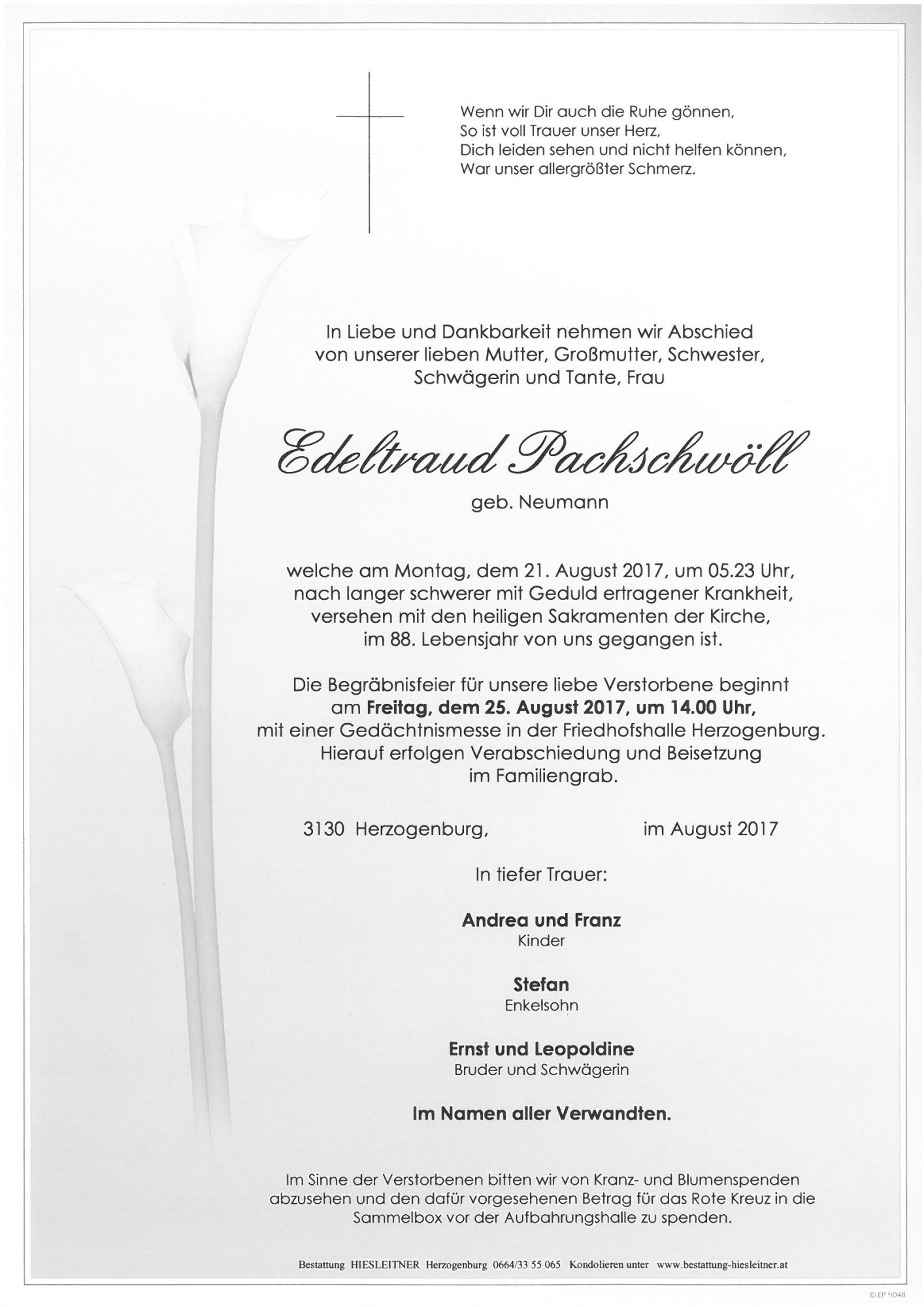 Traueranzeige von Edeltraut Pachschwöll