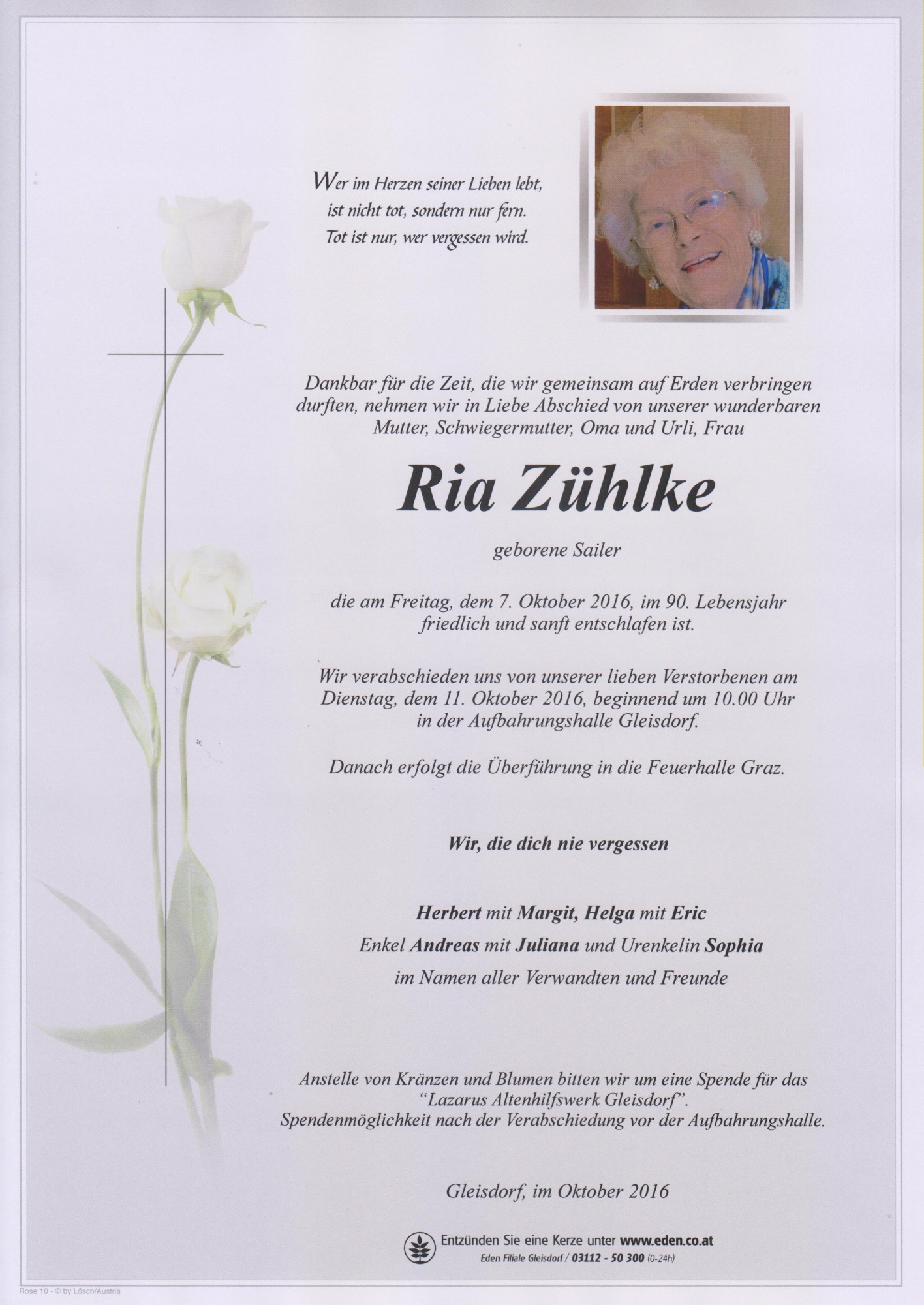Traueranzeige von Ria Zühlke