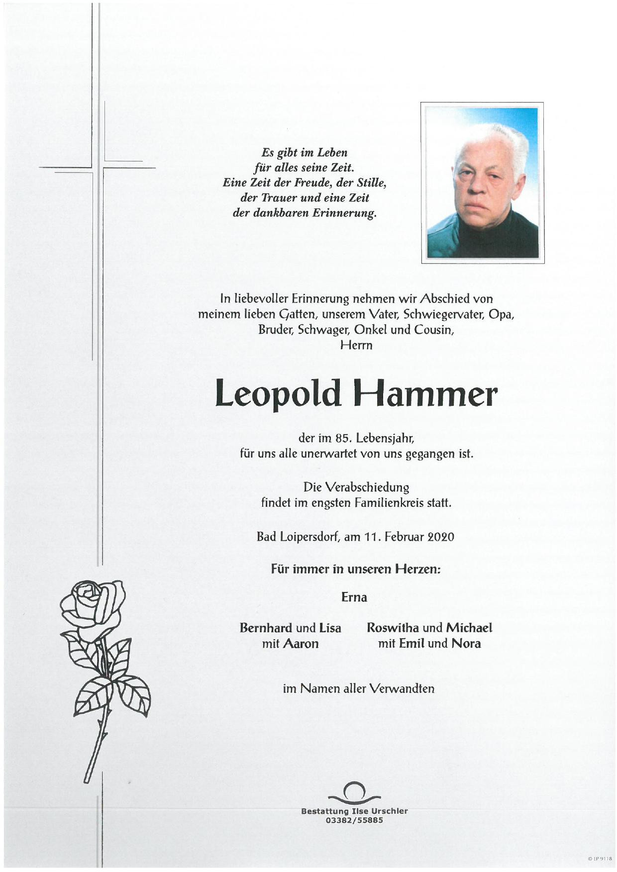 Traueranzeige von Leopold Hammer