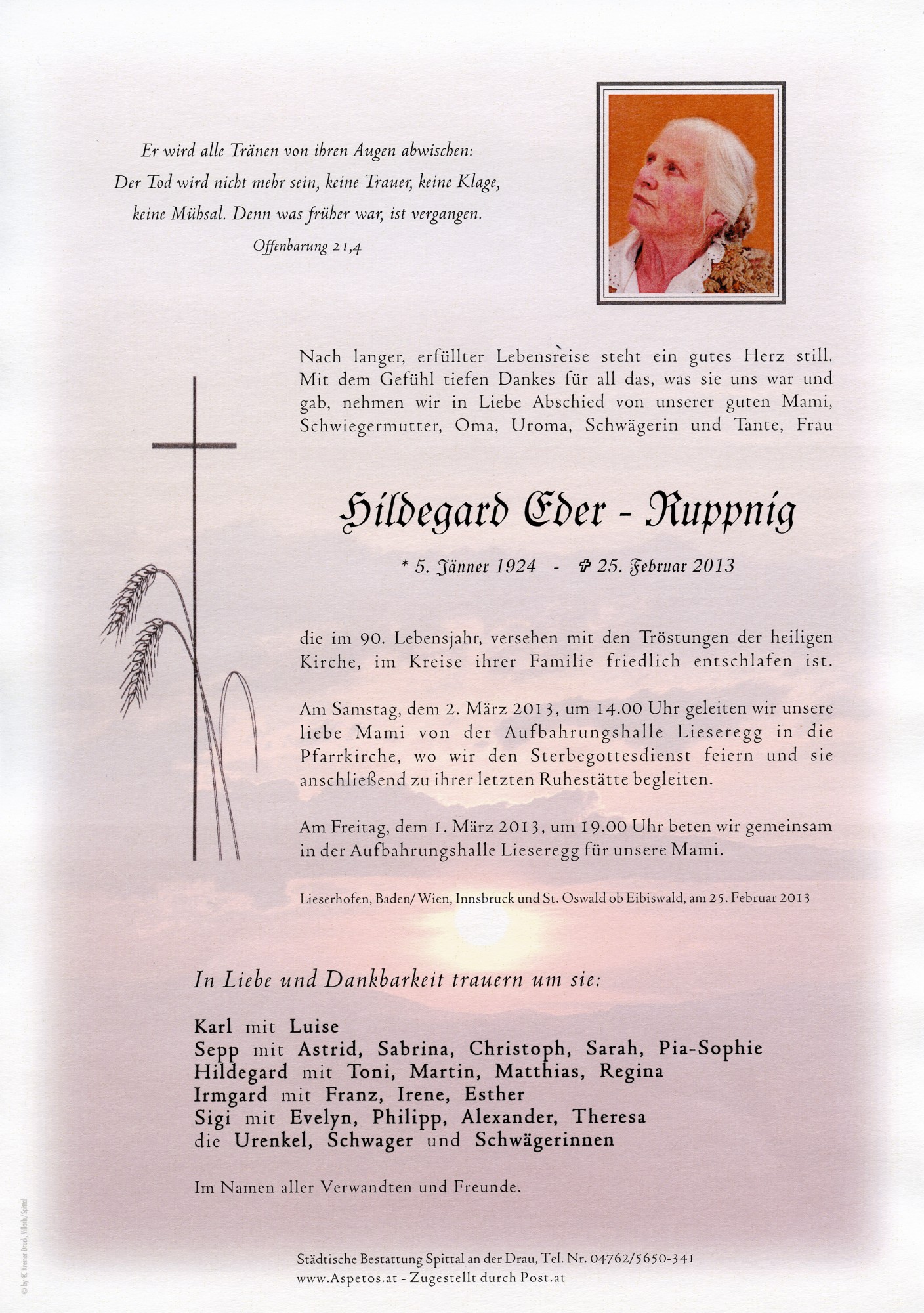 Traueranzeige von Hildegard Eder-Ruppnig